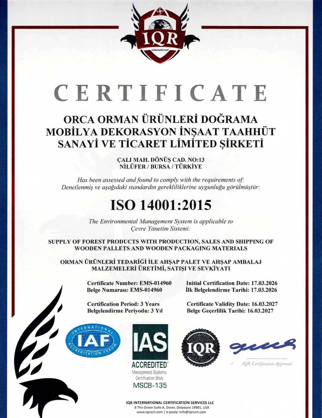 ISO 14001:2015 Çevre Yönetim Sistemi Belgesi önizleme